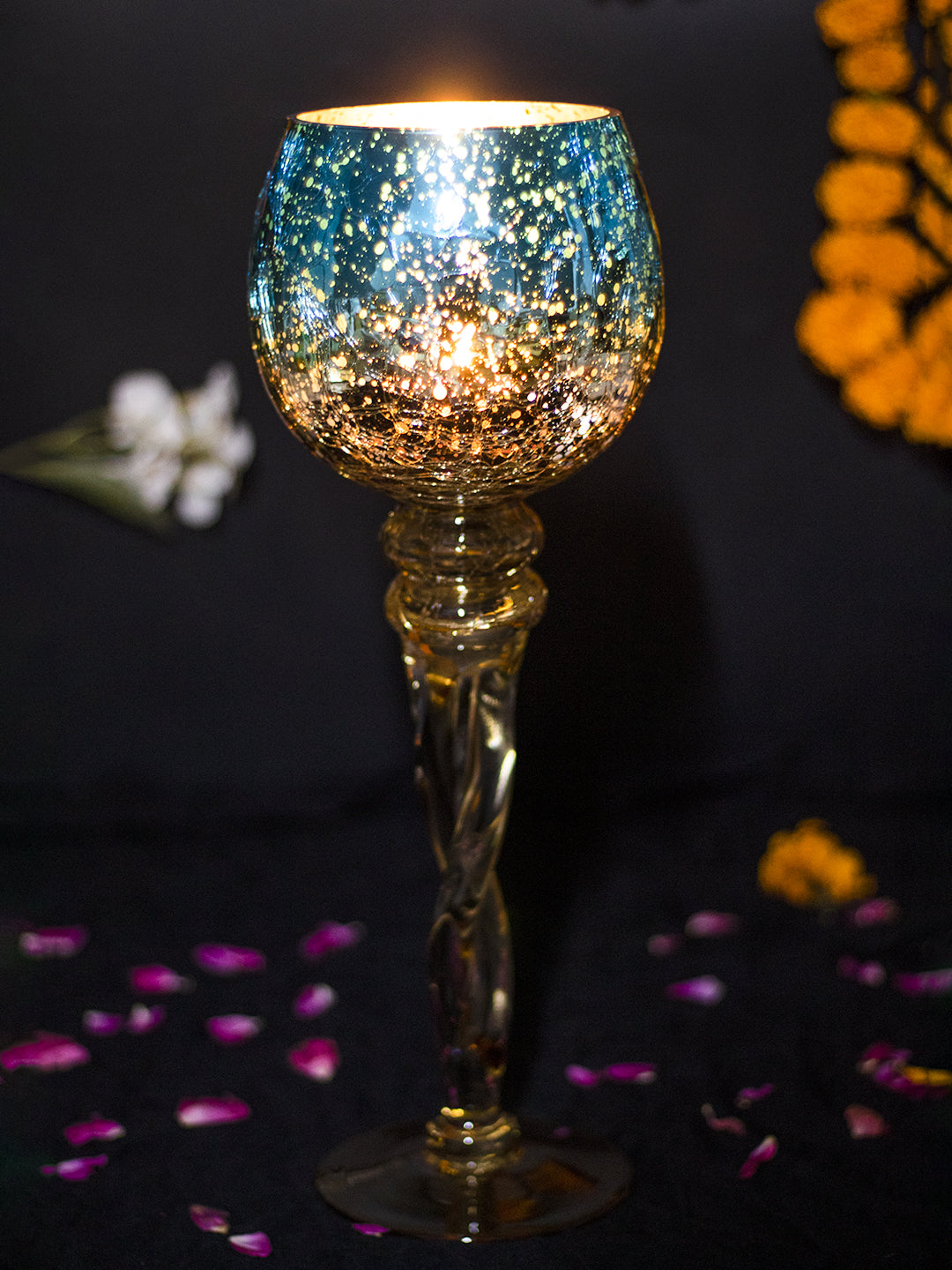 VON CASA Decorative Skyblue Tined Glass Candlestick Holder