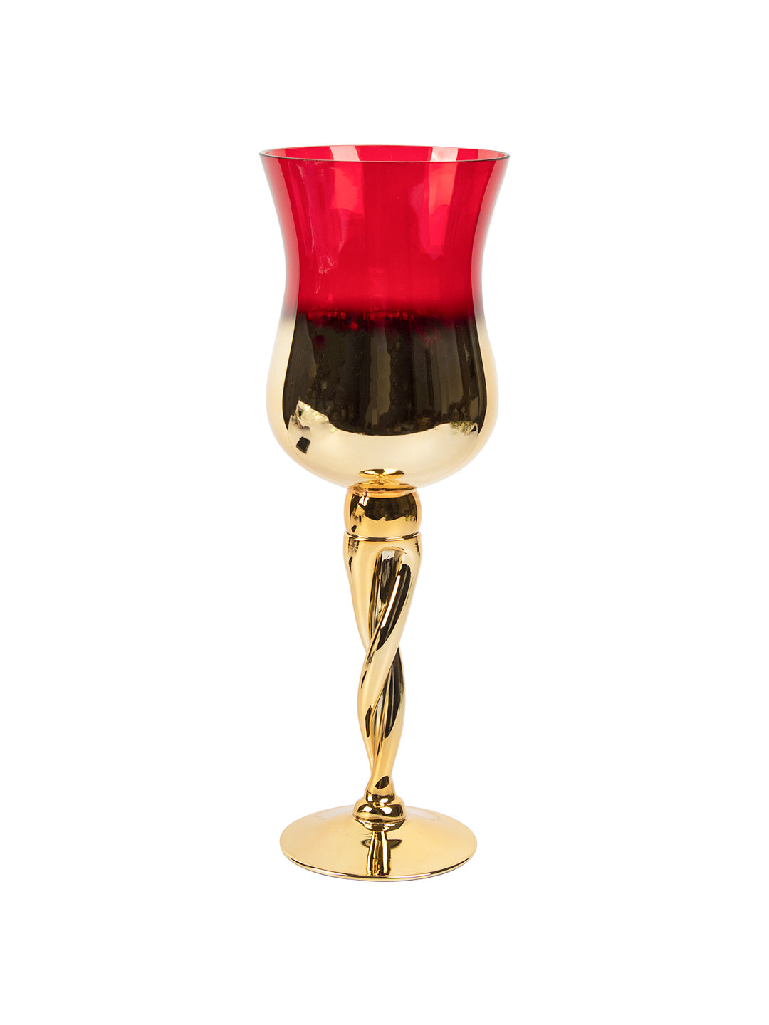 VON CASA Decorative Vintage Red Tinted Glass Candlestick Holder
