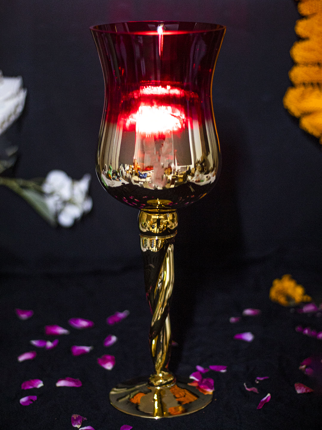 VON CASA Decorative Vintage Red Tinted Glass Candlestick Holder