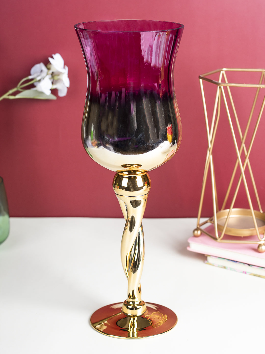 VON CASA Decorative Vintage Purple Tinted Glass Candlestick Holder