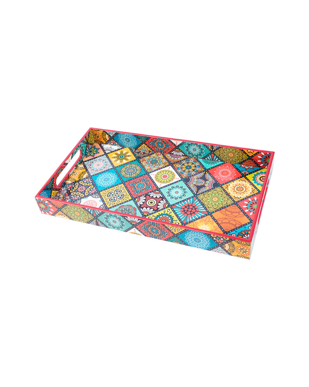 VON CASA Tray with Handle, Multiple Style Print, Multicolour, MDF