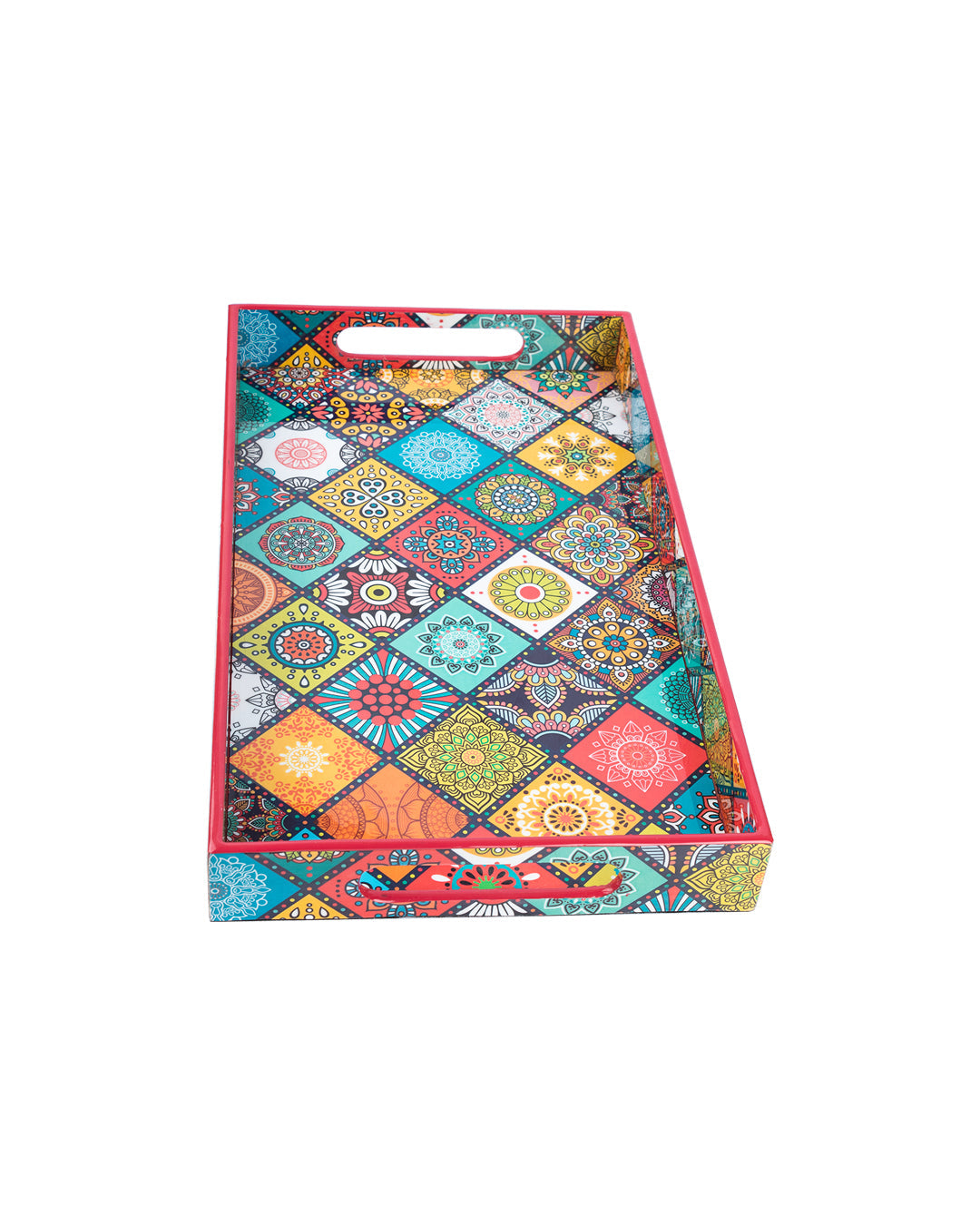 VON CASA Tray with Handle, Multiple Style Print, Multicolour, MDF