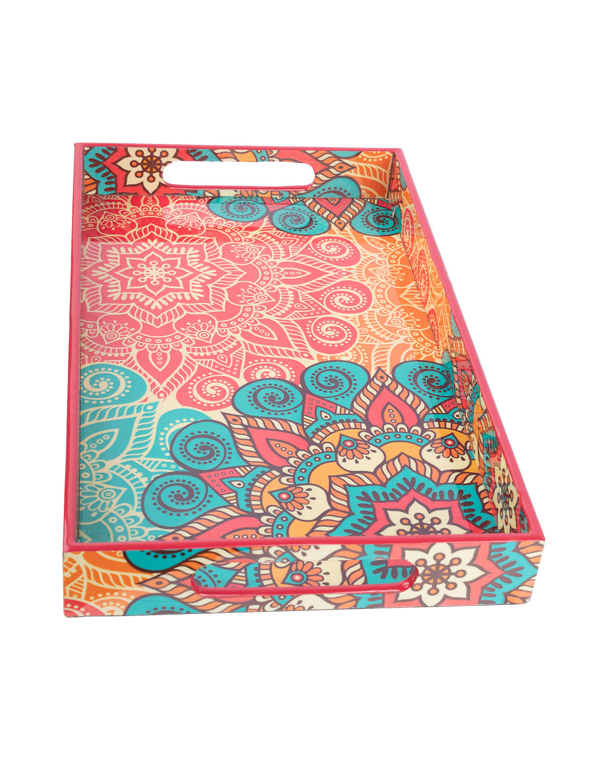 VON CASA Tray with Handle, Traditional Design, Multicolour, MDF