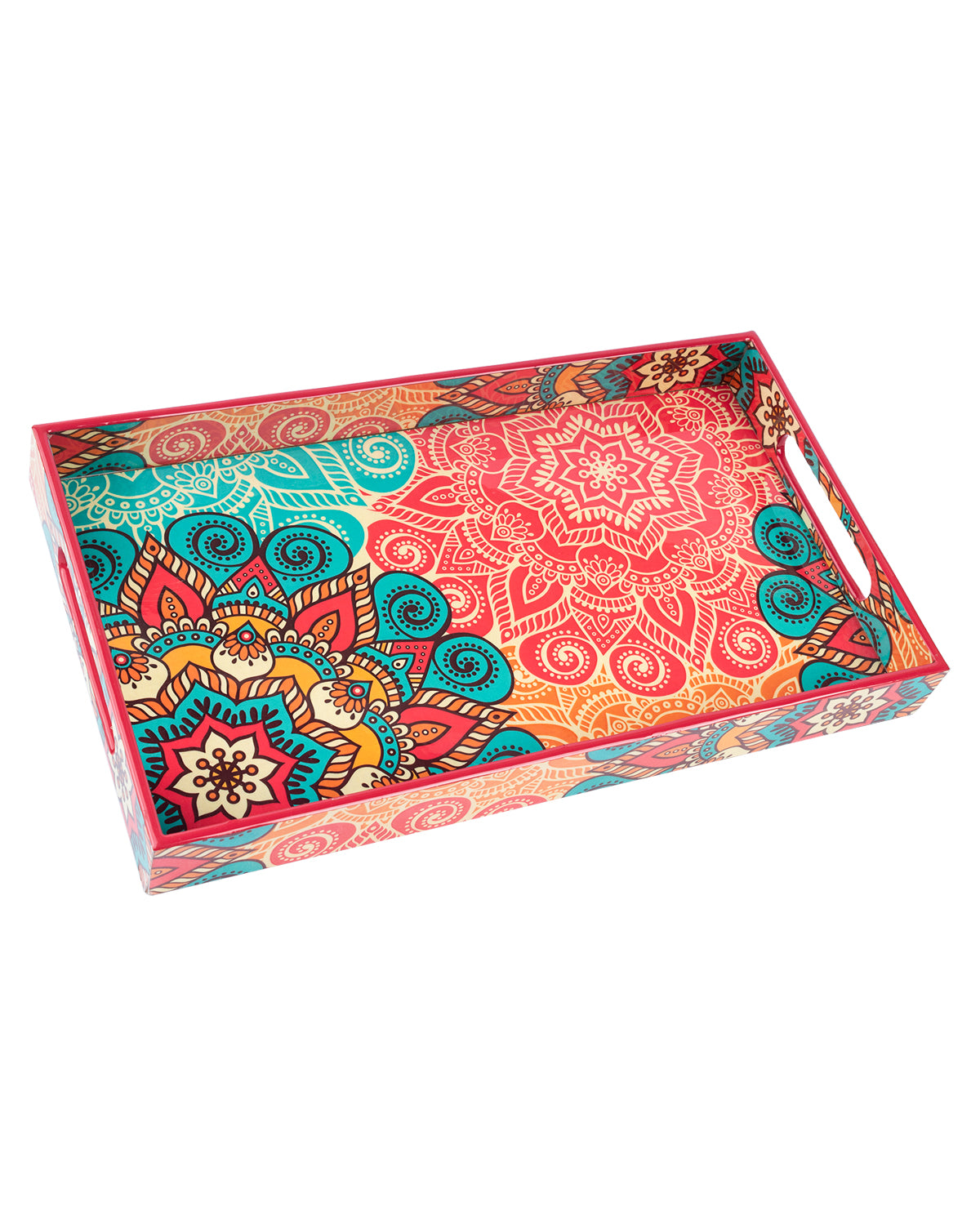 VON CASA Tray with Handle, Traditional Design, Multicolour, MDF