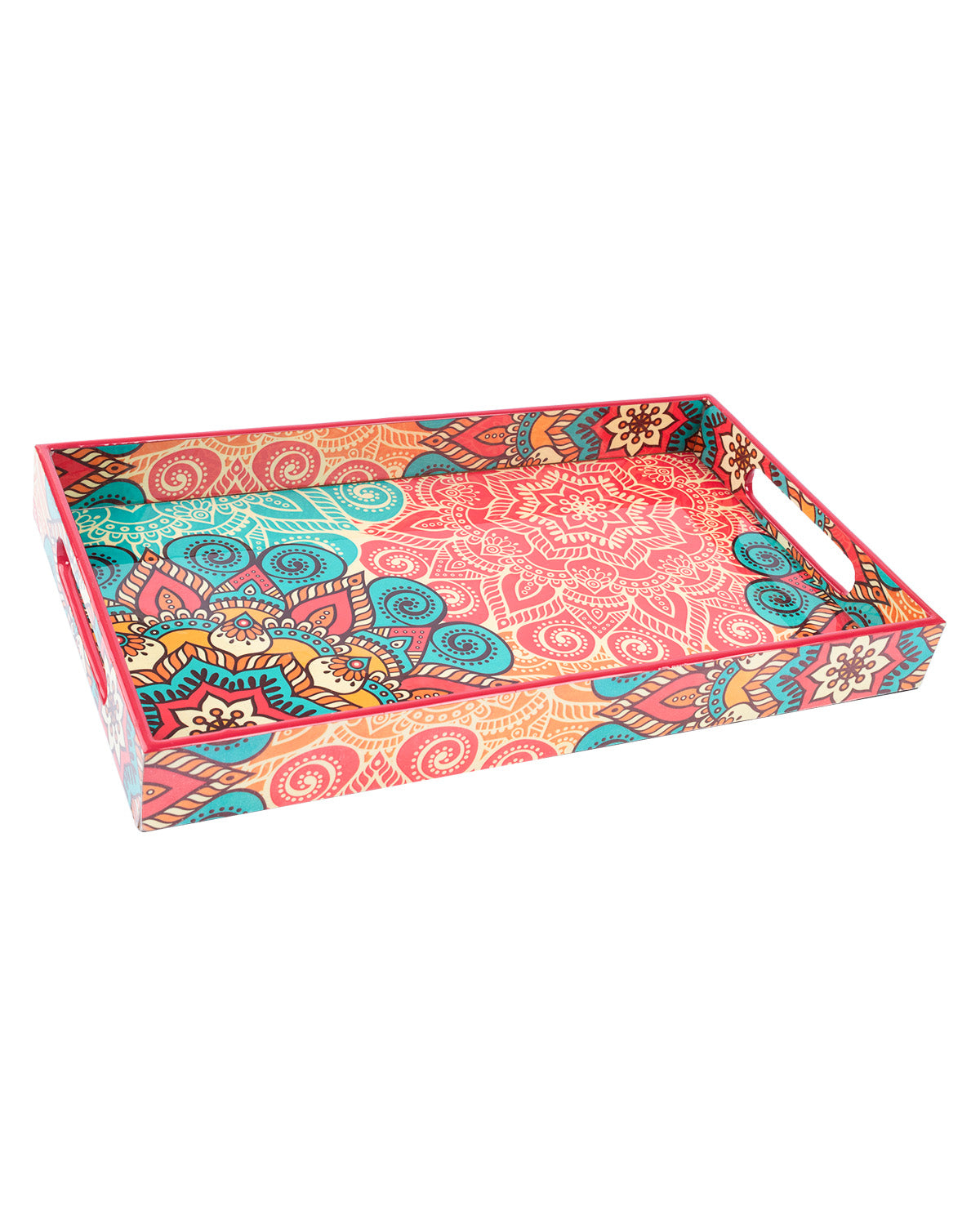 VON CASA Tray with Handle, Traditional Design, Multicolour, MDF