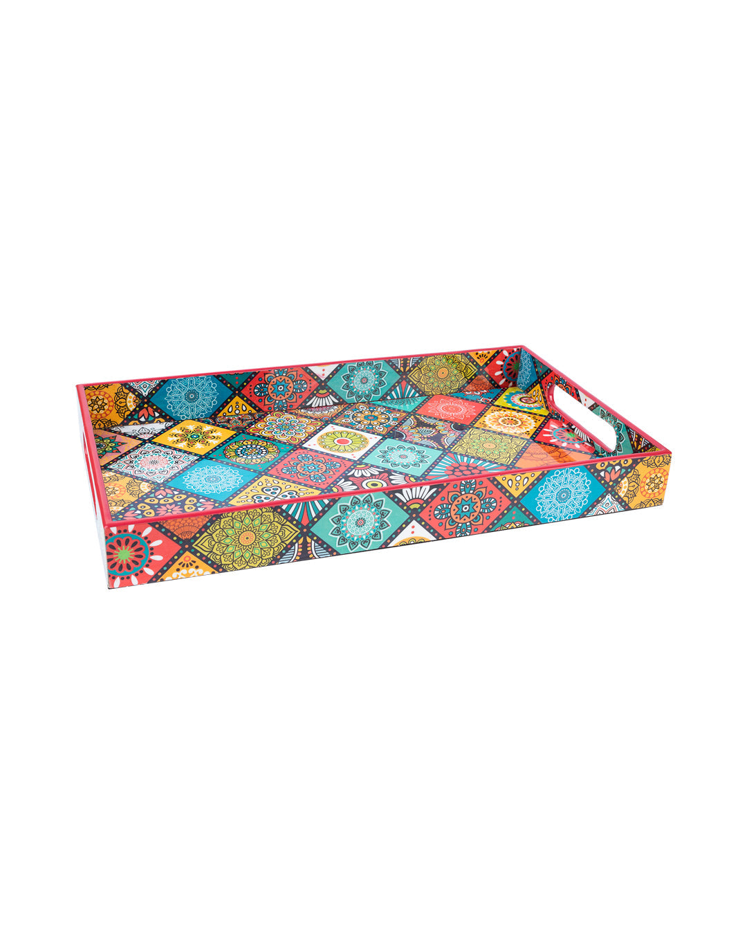 VON CASA Tray with Handle, Multiple Style Print, Multicolour, MDF
