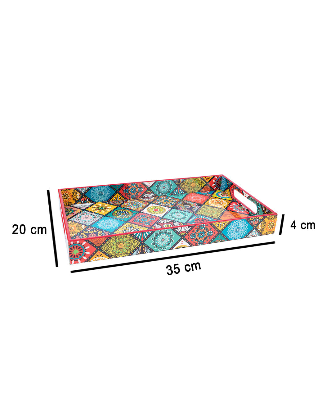 VON CASA Tray with Handle, Multiple Style Print, Multicolour, MDF