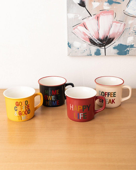 VON CASA Coffee Mug, Multicolour, Ceramic, Set of 4, 230 mL