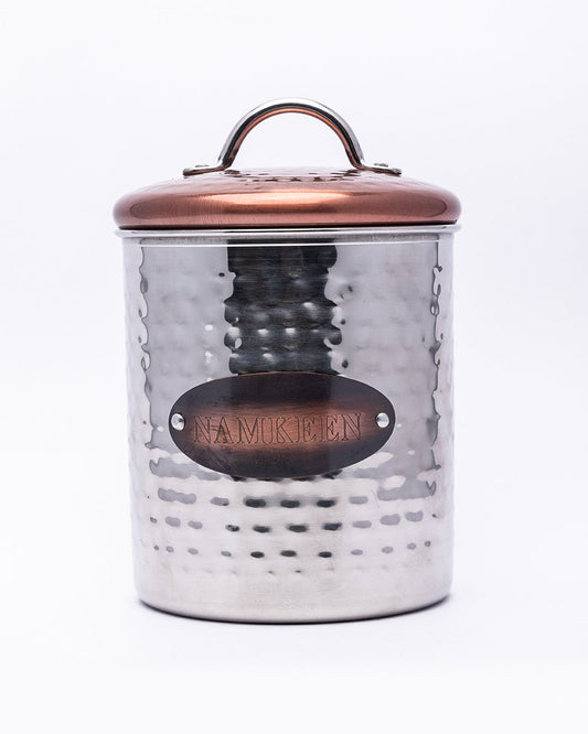 VON CASA Namkeen Jar, Kitchen Decorative, Countertop Metal Storage Jar, Silver, Mild Steel