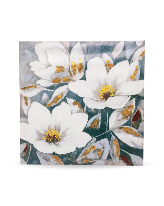VON CASA Flowers Hand Made Oil Painting, Gallery Wrapped, Blue & White, Canvas - VON CASA