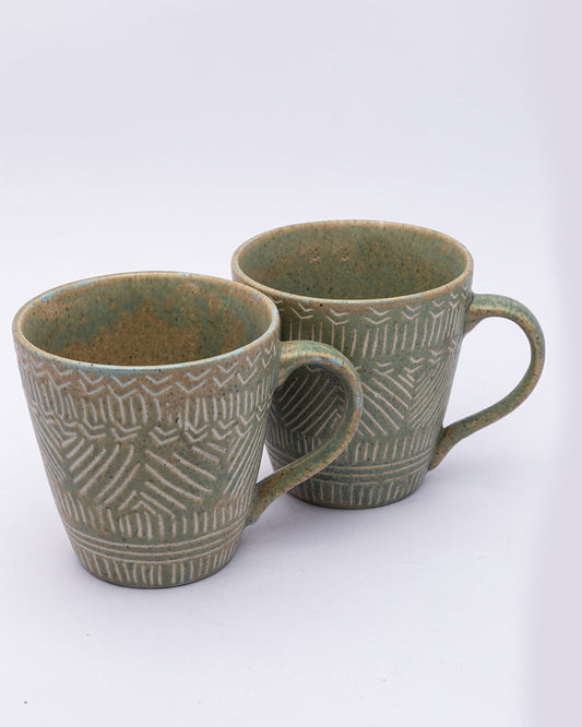 VON CASA Mug Set, Tea & Coffee Mug, Soup Mug, Stoneware, Antique Look, Green, Ceramic, Set of 2
