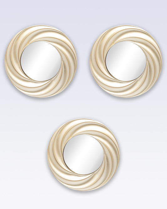 VON CASA Wall Mirror, Wall Décor, Antique Finish, Champagne Colour, Plastic, Set of 3