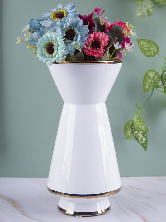 VON CASA Vase, Flower Vase, Unique Glazed Design, Decorative Vase, White, Ceramic