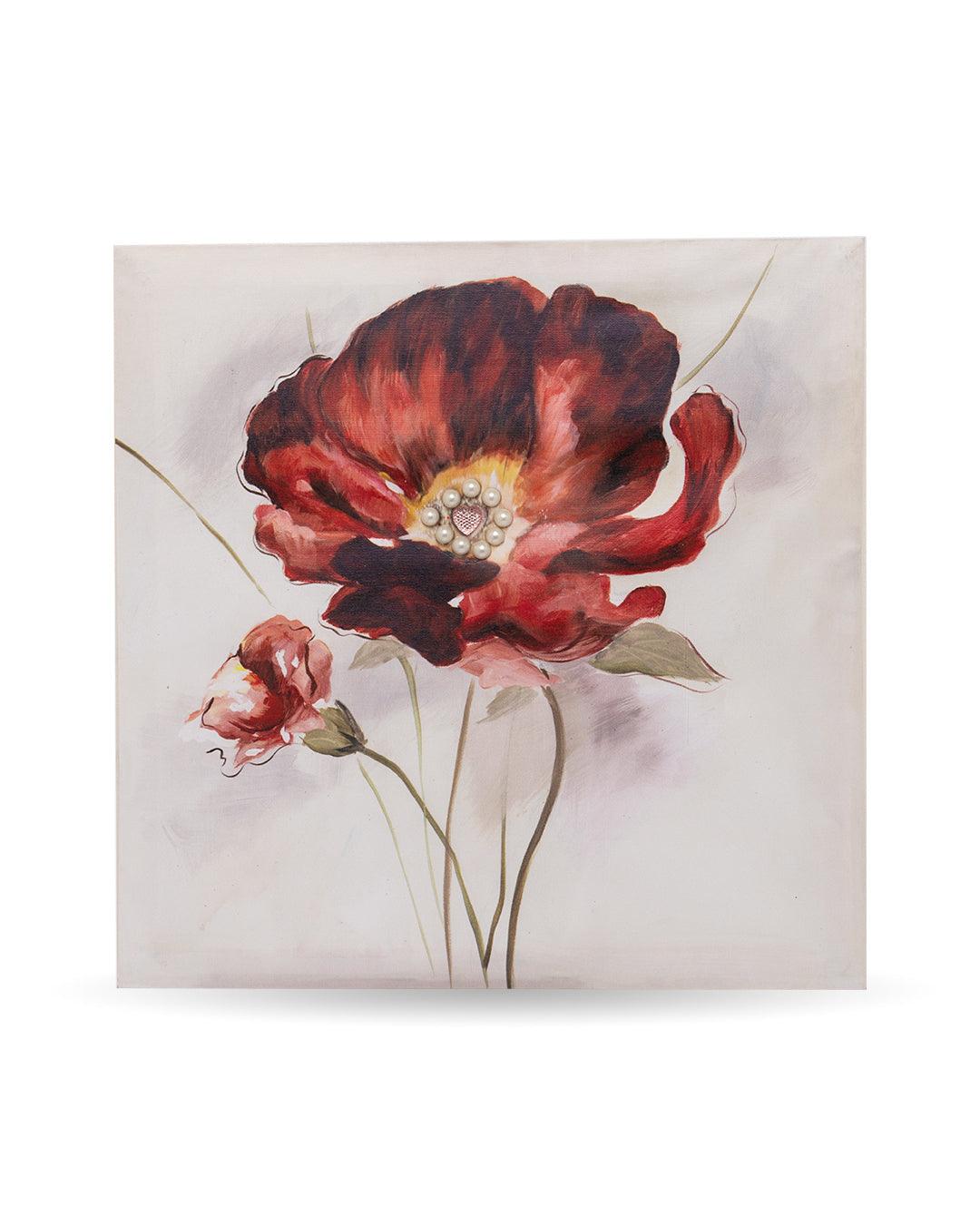 VON CASA Flowers Hand Made Oil Painting, Gallery Wraped, Red, Canvas - VON CASA