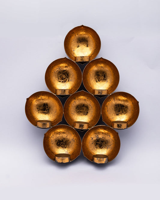 VON CASA Wall Scone Diya, 8 Diya T-Light Candle Holder, Modern Design, Gold Foiling, Mild Steel
