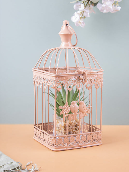 VON CASA Hanging Cage Planter, Decorative, Home & Office Decor, Copper Finish, Iron