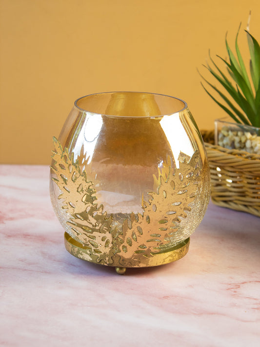 Lighting Table Decorative Leaf Votive Candle Holder, Golden, Iron