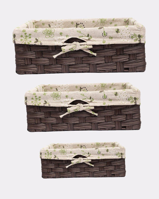 VON CASA Basket, in 3 Different Sizes, Dark Brown, Plastic, Set of 3