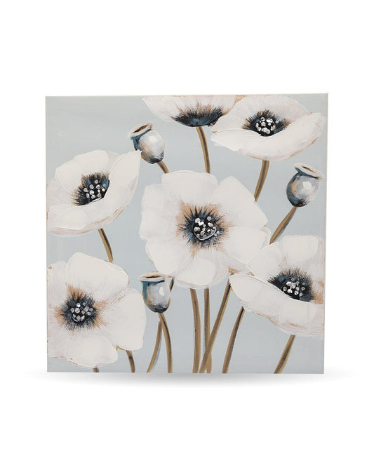 VON CASA Flowers Hand Made Oil Painting, Gallery Wraped, White, Canvas - VON CASA