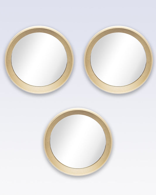 VON CASA Wall Mirror, Wall Décor, Champagne Colour, Plastic, Set of 3