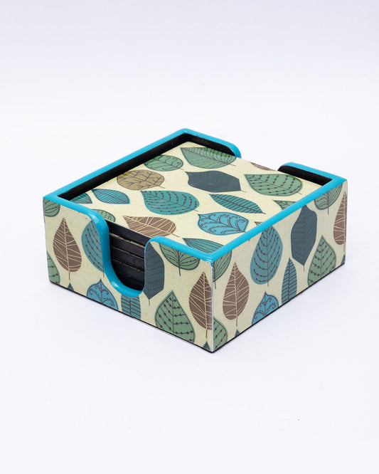 Table Tea Coaster with Holder, Multicolour, MDF, Set of 6
