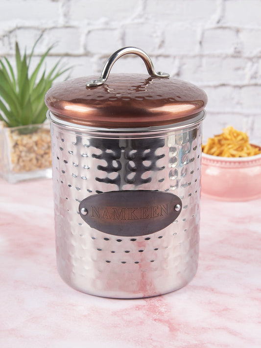 VON CASA Namkeen Jar, Kitchen Decorative, Countertop Metal Storage Jar, Silver, Mild Steel