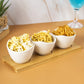 VON CASA Bowls, with Wooden Tray, for Home, Office, Restaurants, White, Ceramic & Bamboo, Set of 3