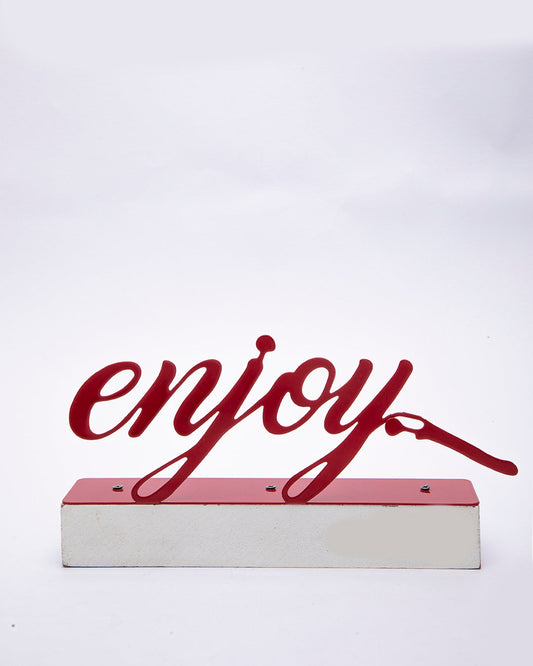 VON CASA Metal Handwriting Table Décor, Enjoy, Red Colour, Metal & MDF