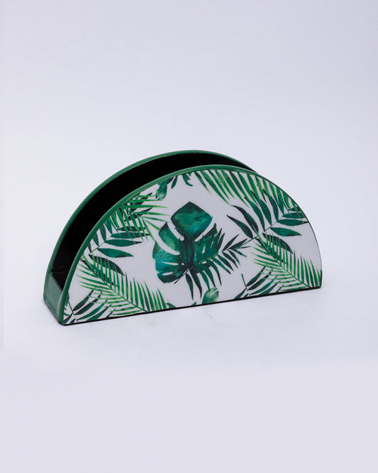 VON CASA Napkin Holder, Nature Inspired Print, Napkin Holder with a soft bottom, for Home, Office, & Restaurant, Semi Circle, Green Colour, MDF