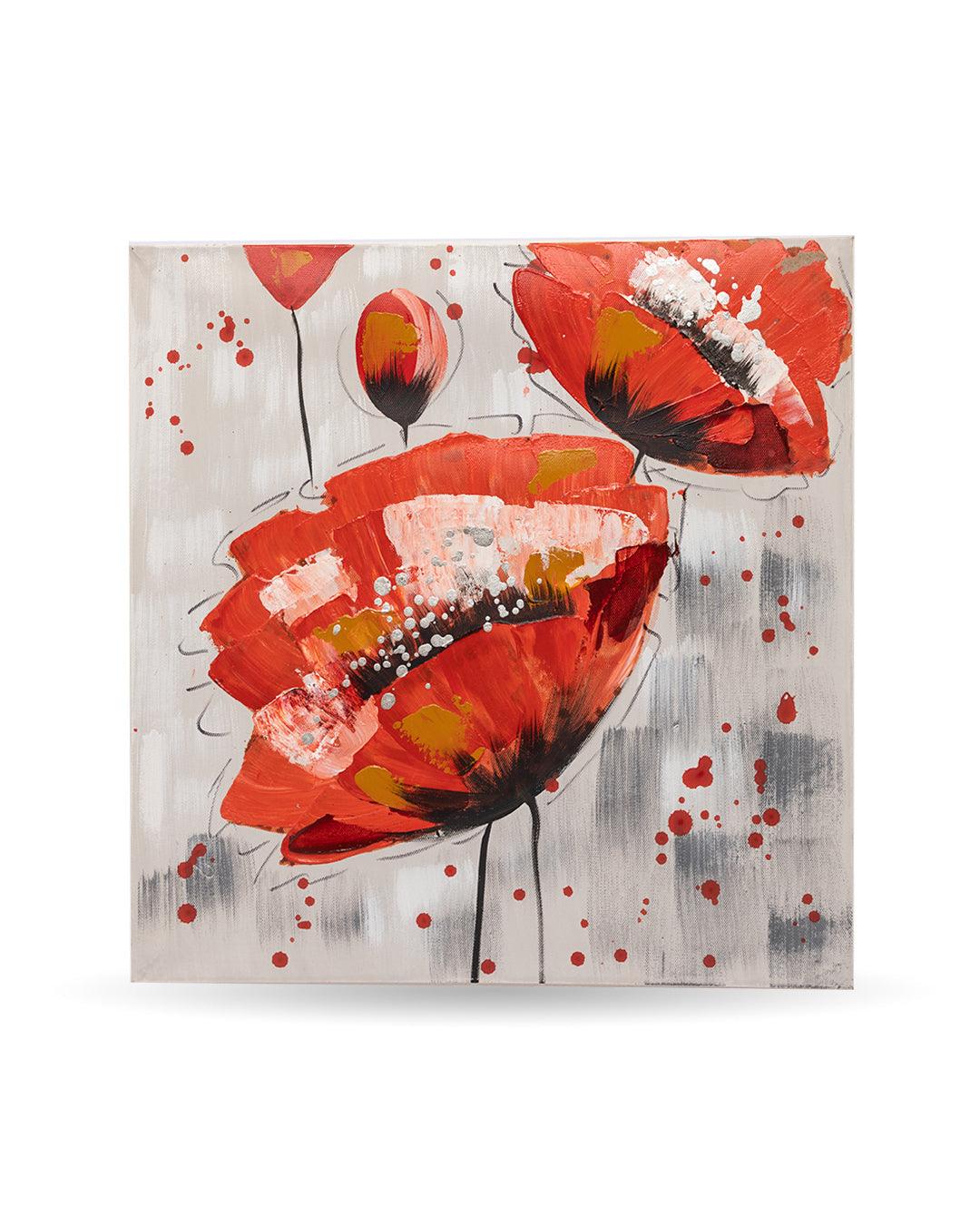 VON CASA Flowers Hand Made Oil Painting Gallery Wrapped, White & Red, Canvas - VON CASA