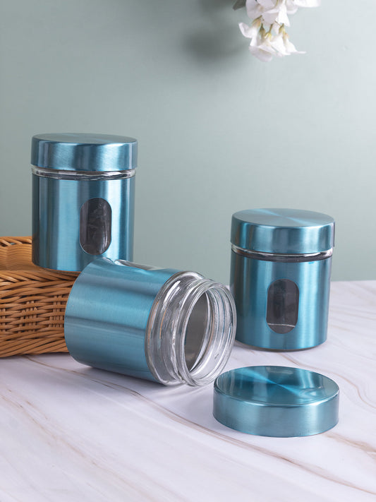 VON CASA Brushed Jars, Canisters with Window - Set of 3, 350 mL