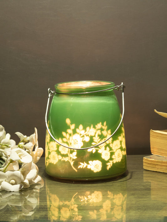 VON CASA Glass T-Light Holder, for Table, Hanging, Indoor & Outdoor Decor, Green, Glass