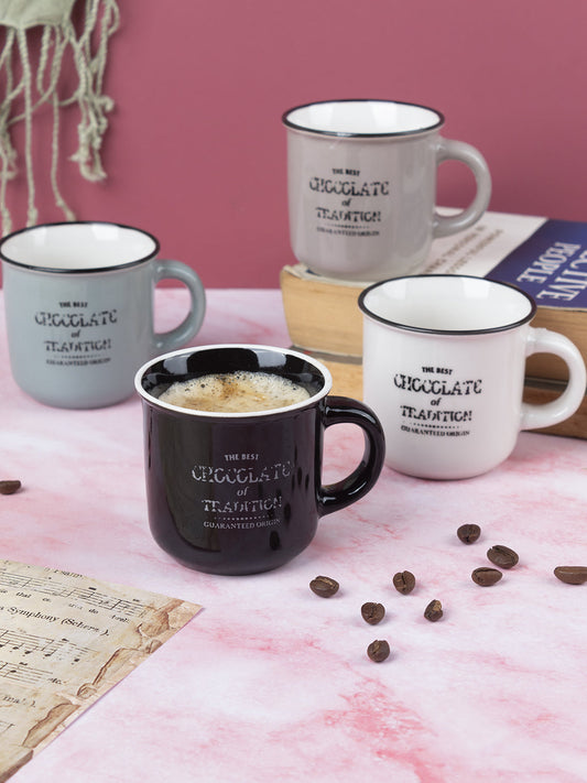 VON CASA Espresso Mugs, Tea & Coffee Mugs, Dishwasher & Microwave Safe, Assorted Colours, Ceramic, Set of 4, 140 mL