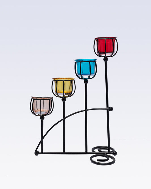 VON CASA 3 T-Light Candle Holder, Multicolour Votive Holder, Modern Design, Black Finish, Mild Steel