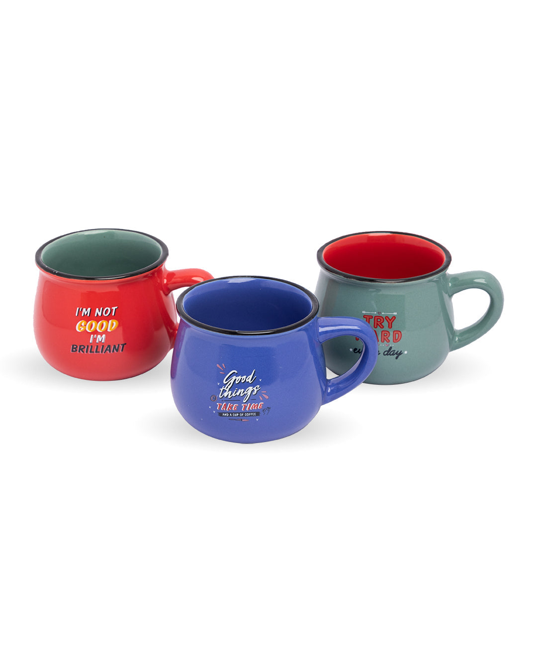 VON CASA Espresso Cups, Multicolour, Ceramic, Set of 3, 180 mL