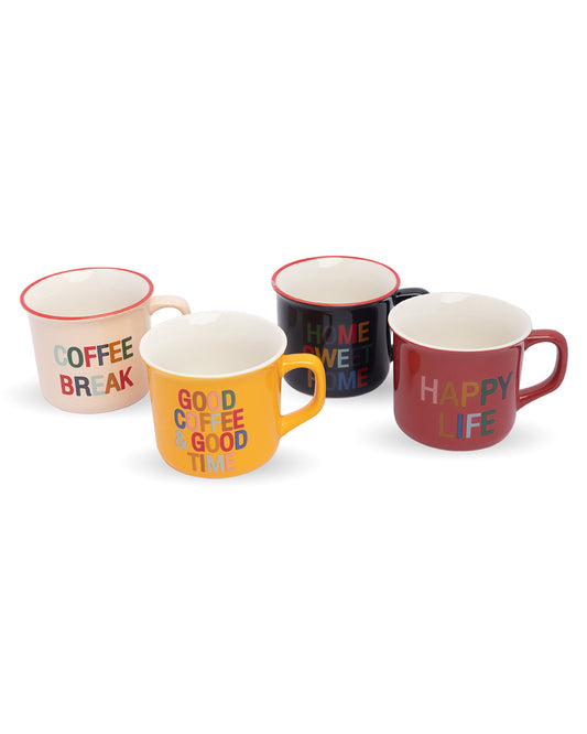 VON CASA Coffee Mug, Multicolour, Ceramic, Set of 4, 230 mL