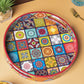 VON CASA Tray with Handle, Round, Multiple Style Print, Multicolour, MDF