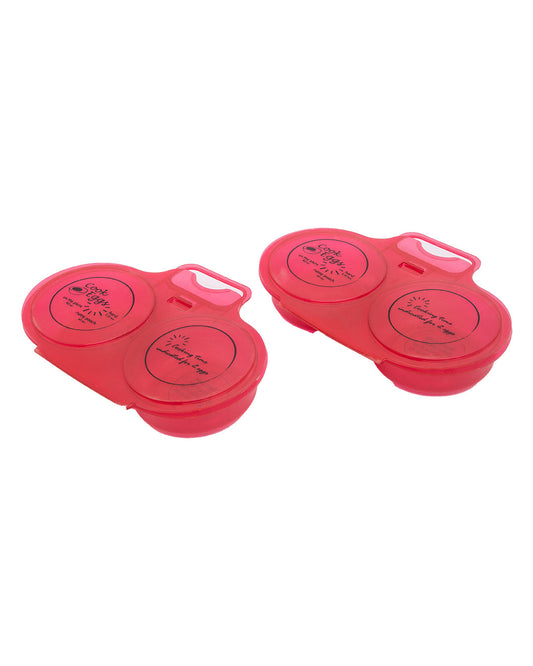 VON CASA Two Cavity Egg Poacher, Microwave Safe, Red, Plastic