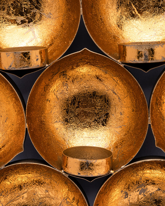 VON CASA Wall Scone Diya, 8 Diya T-Light Candle Holder, Modern Design, Gold Foiling, Mild Steel