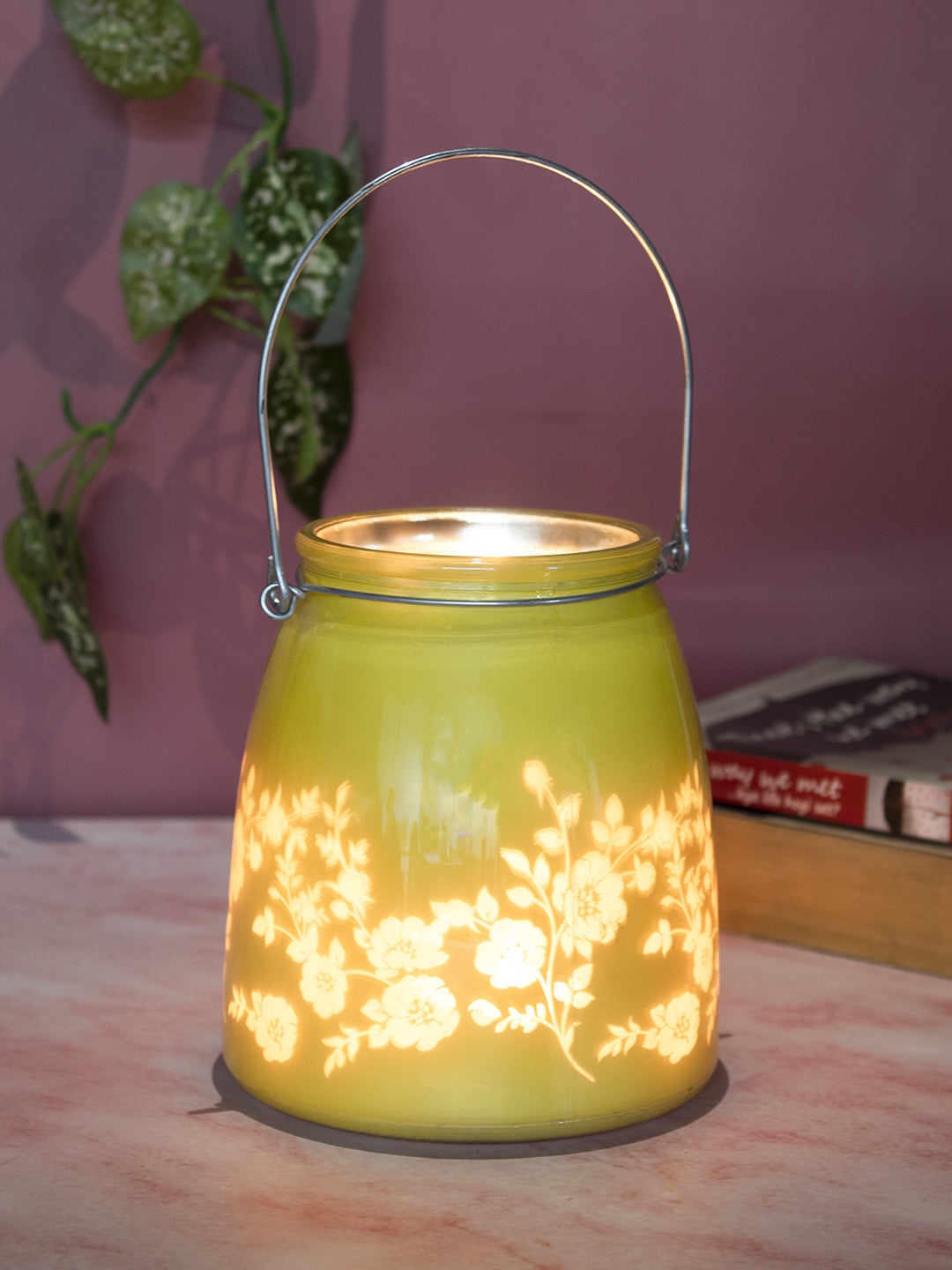 VON CASA Glass T-Light Holder, for Table, Hanging, Indoor & Outdoor Decor, Yellow, Glass