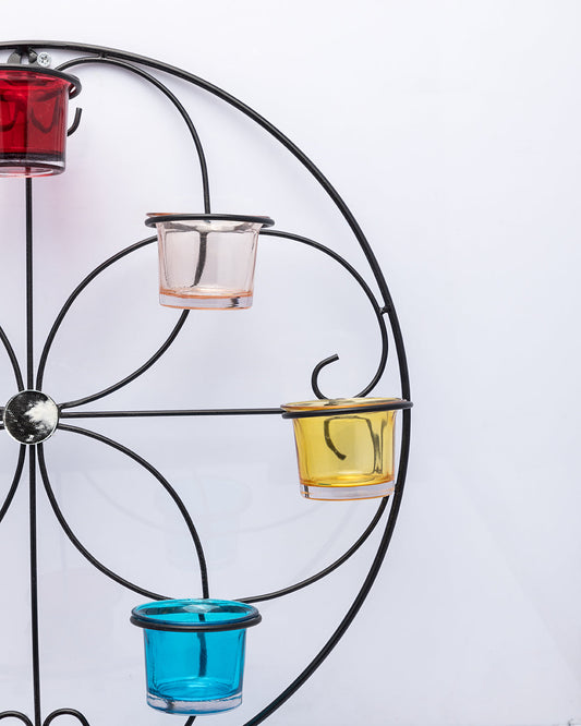 VON CASA Wall Sconce, Multi-coloured Votives, 8 Votive T-Light Candle Holder, Black Finish, Mild Steel