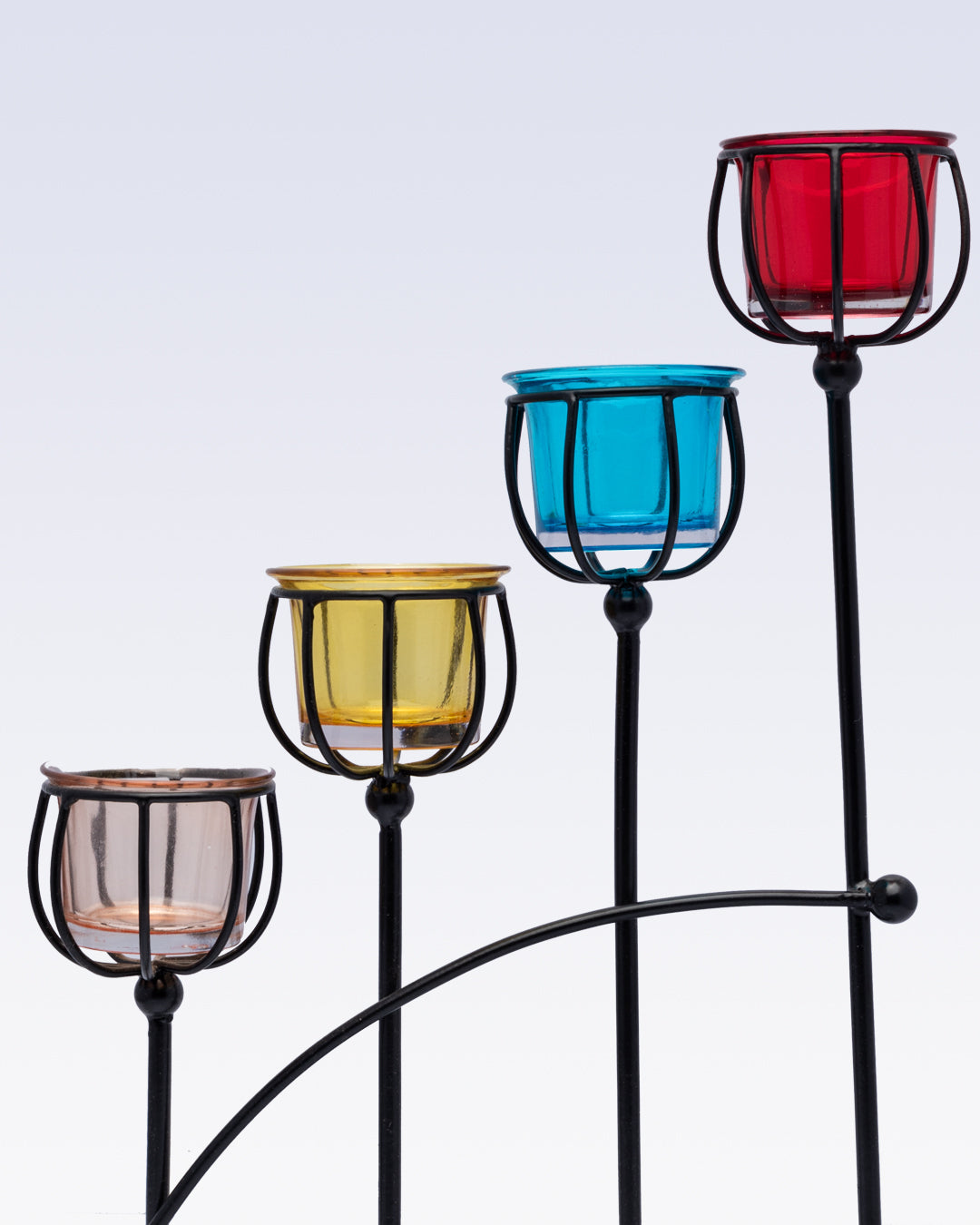 VON CASA 3 T-Light Candle Holder, Multicolour Votive Holder, Modern Design, Black Finish, Mild Steel