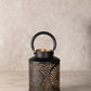 VON CASA Lantern Lamp, T-Light Candle Holder, Sun Pattern Cutwork, Black Colour, Mild Steel