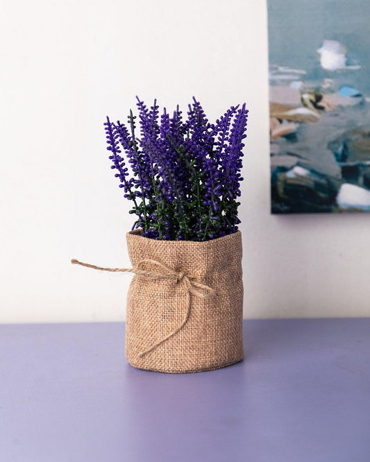 VON CASA Artificial Flower with Jute Sack, Purple, Plastic & Jute