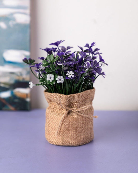 VON CASA Artificial Flower with Jute Sack, Purple, Plastic