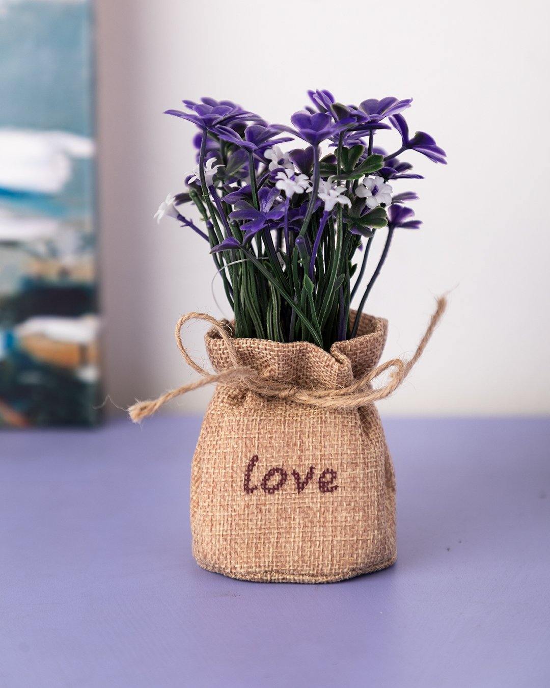 VON CASA Artificial Flower with Pot, Purple, Plastic