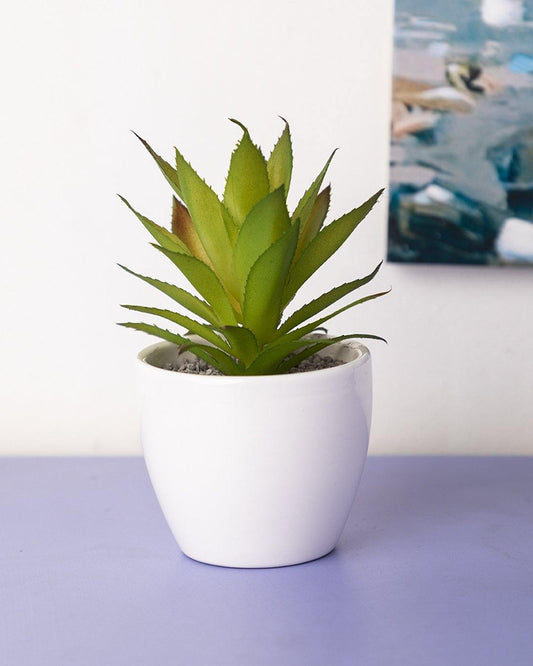 VON CASA Artificial Flower with Pot, Green, Plastic & Ceramic