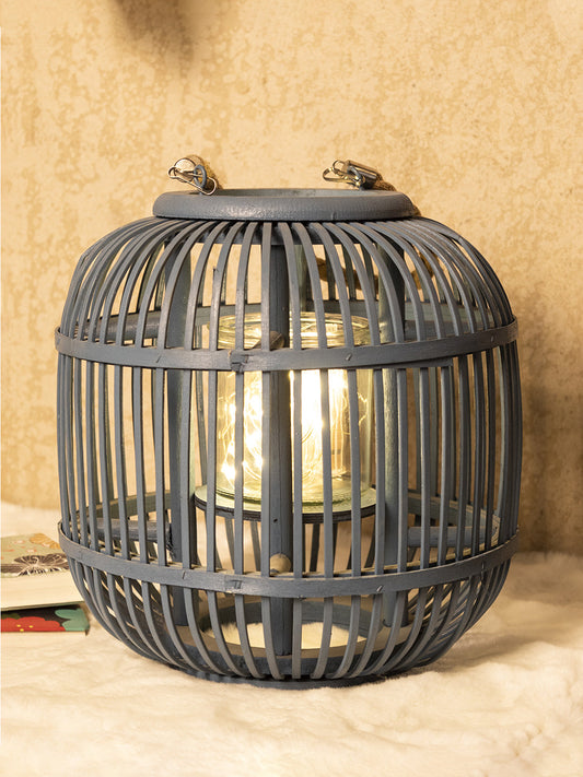 VON CASA Lantern, Bamboo Lantern, Blue, Wood