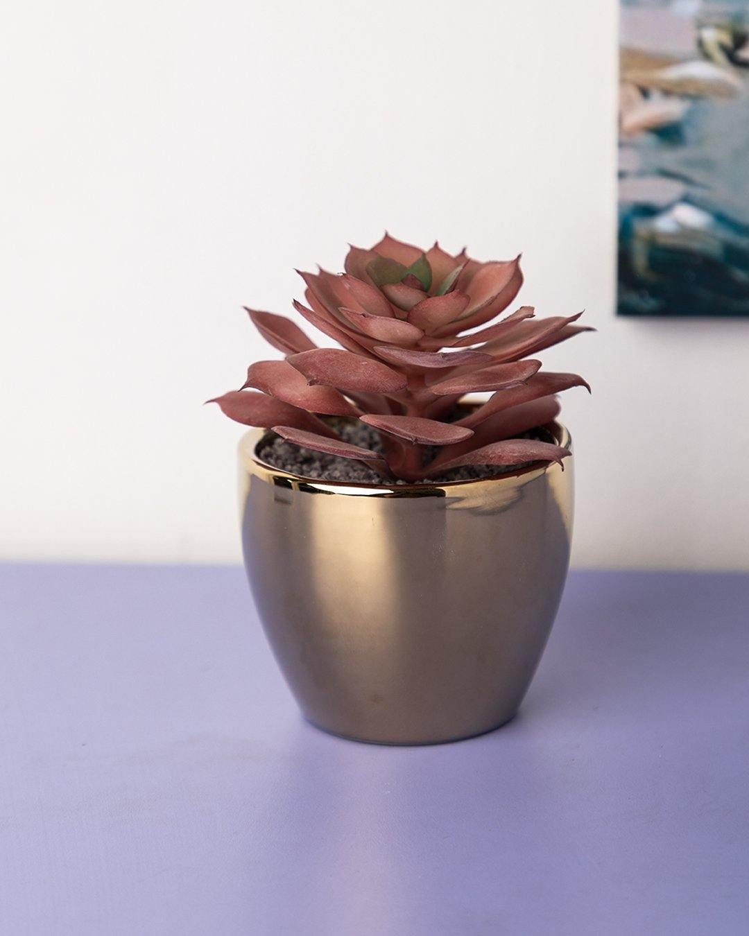 VON CASA Artificial Flower with Pot, Red, Plastic & Ceramic