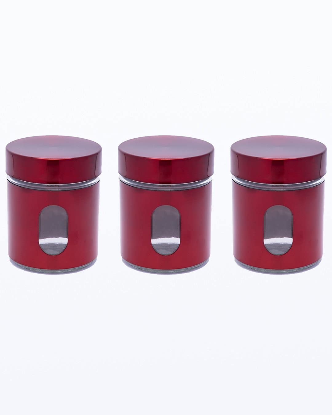 VON CASA Brushed Jars, Canisters with Window - Set of 3, 350 mL